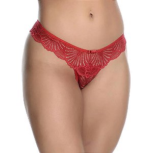 Calcinha Fio Dental Em Renda Com Lacinho Patitex - Vermelho