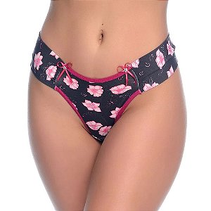 Calcinha Em Microfibra Fio Dental Estampado Com Cós Largo Rexton
