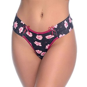 Calcinha Em Microfibra Fio Dental Estampado Com Cós Largo Rexton