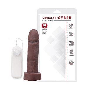 Prótese Em Cyber Com Vibro 15,5x3,7cm K Gel - Chocolate