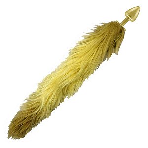 Plug Anal Com Rabo Longo Bege Hard - Dourado