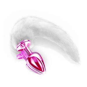 Plug Com Rabo Branco Hard - Rosa