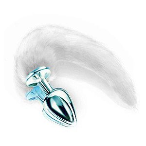 Plug Com Rabo Branco Hard - Azul
