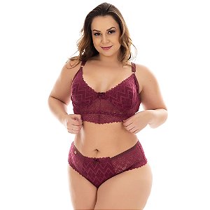 Conjunto Selma Sem Bojo Plus Size Patitex - Vinho