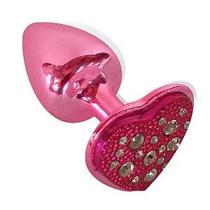 Plug Em Metal Com Pedra De Coração Cravejada Em Strass Hard - Rosa