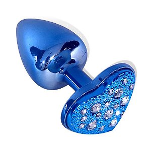 Plug Em Metal Com Pedra De Coração Cravejada Em Strass Hard - Azul
