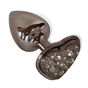Plug Em Metal Com Pedra De Coração Cravejada Em Strass Hard - Preto