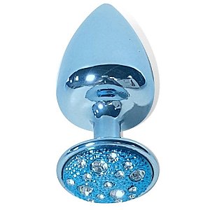 Plug Anal M Em Metal Com Pedra Cravejada Em Strass Hard - Azul