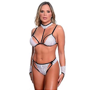 Conjunto Sexy Com Gargantilha E Luva Hot Love