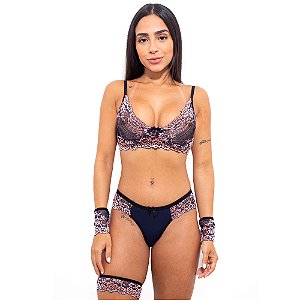 Conjunto Bicolor Com Bracelete E Persex Hot Love - Azul Marinho Com Rosa