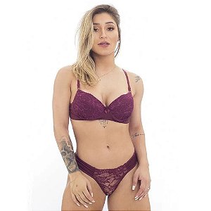 Conjunto 1/2 Taça Fio Dental Em Renda Com Lacinho Patitex