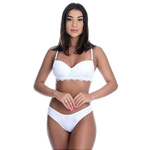 Conjunto Aline Fio Em Microfibra Com Detalhes Em Renda E Lacinho Patitex - Branco