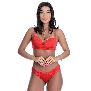 Conjunto Aline Fio Em Microfibra Com Detalhes Em Renda E Lacinho Patitex - Vermelho