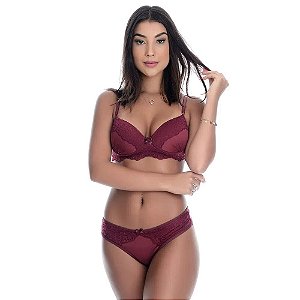 Conjunto Aline Fio Em Microfibra Com Detalhes Em Renda E Lacinho Patitex