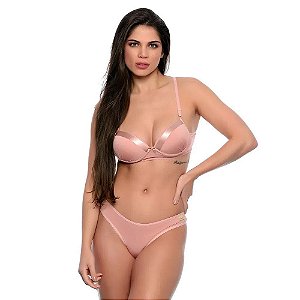Conjunto Sensual Com Sutiã Bojo Fita E Calcinha Patitex - Rosê