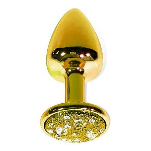 Plug Anal P Em Metal Com Pedra Cravejada Em Strass Hard - Dourado