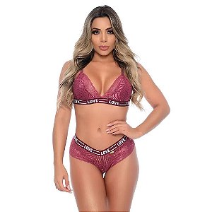Conjunto Elástico Personalizado Love Rendado Patitex - Vinho