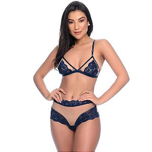 Conjunto Lacradora Com Fitas E Tule Patitex - Azul Marinho