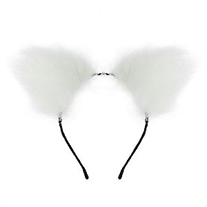 Tiara De Orelhinhas Com Pelinhos Lf Import - Branco