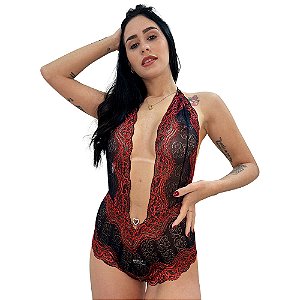 Body Frente Unica Bicolor Com Alça Regulável Hot Love - Preto Com Vermelho