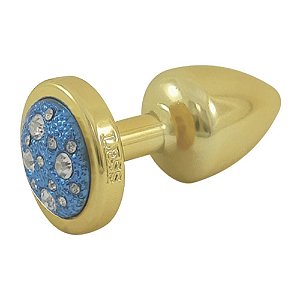 Plug Less P Dourado Com Pedra Cravejada Hard - Azul