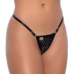 Tanga Fio Erótica "delícia" Com Strass Patitex - Preto