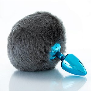 Plug Azul Com Pompom Pelúcia Hard  - Cinza