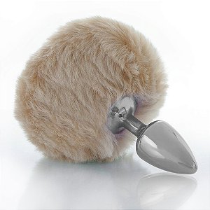 Plug Cromado Com Pompom Pelúcia Hard  - Bege