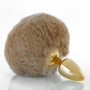 Plug Dourado Com Pompom Pelúcia Hard  - Bege