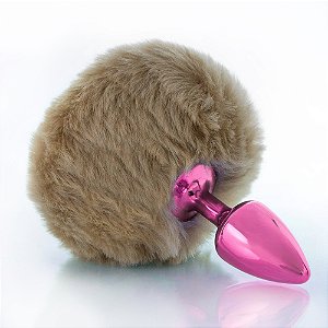 Plug Rosa Com Pompom Pelúcia Hard  - Bege