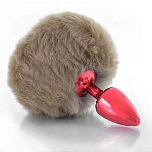 Plug Vermelho Com Pompom Pelúcia Hard  - Bege