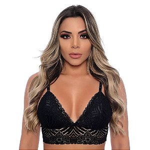 Sutiã Rendado Sem Bojo Com Lacinho Patitex - Preto