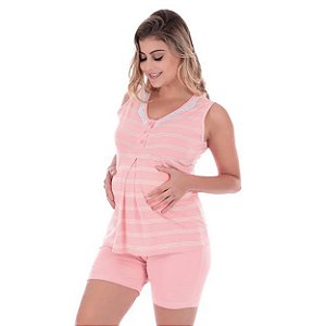 Bermudoll Listrado Gestante Em Meia Malha Victory - Rosa - P
