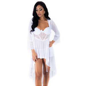 Robe Valentina Com Detalhes Em Renda E Fita Cetim Pimenta Sexy - Branco