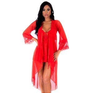 Robe Valentina Com Detalhes Em Renda E Fita Cetim Pimenta Sexy - Vermelho