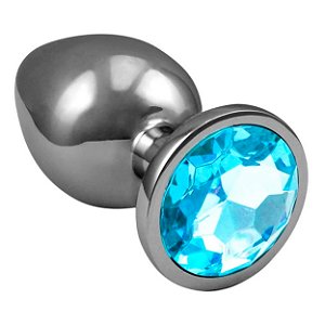 Plug Anal Grande De Aço Inoxidável Cônico Com Cristal Arredondado Lf Import - Azul Claro