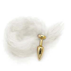 Plug Anal P Em Abs Dourado Com Rabo Linha Less Hard - Branco