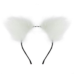 Tiara De Orelhinhas Com Pelinhos Lf Import - Branco