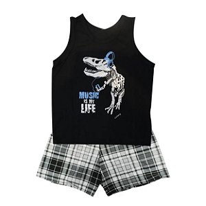 Pijama Regata Baby Menino Em Meia Malha Victory - Preto - 2