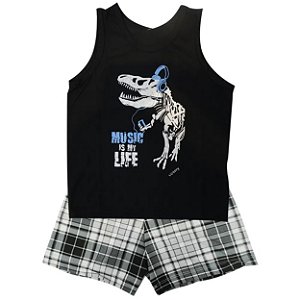 Pijama Regata Infantil Menino Em Meia Malha Victory - Preto - 4