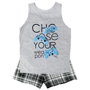 Pijama Regata Infantil Menino Em Meia Malha Victory - Cinza Mescla - 8