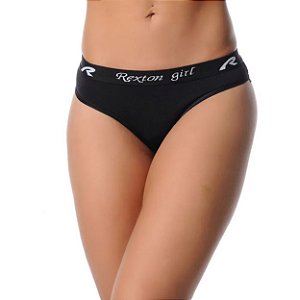 Calcinha Cotton Lisa Com Elástico Cós Largo Rexton - Preto - P