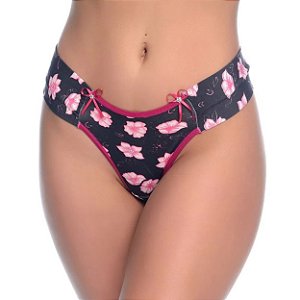 Calcinha Em Microfibra Fio Dental Estampado Com Cós Largo Rexton - Estampada - M