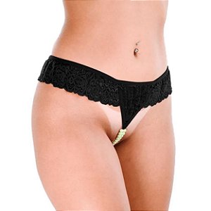Calcinha Tailandesa Com Pérola Que Brilha No Escuro Patitex - Preto