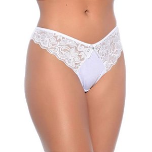 Calcinha Lisa Com Fio Duplo E Renda Rexton - Branco - M