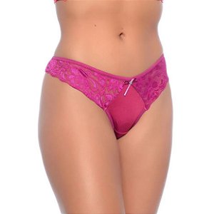 Calcinha Lisa Com Fio Duplo E Renda Rexton - Pink - G
