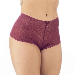 Calcinha Calesson Shortinho Em Renda Com Lacinho Patitex - Vinho - M