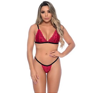 Conjunto Sem Bojo Renda Hot Love - Vermelho - P