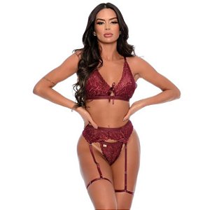 Conjunto Emily Sem Bojo Com Cinta Liga Patitex - Vinho - GG