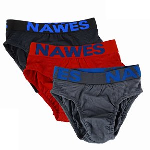 Kit Com 3 Cuecas Slip Infantil Em Algodão Com Vies Nawes - GG